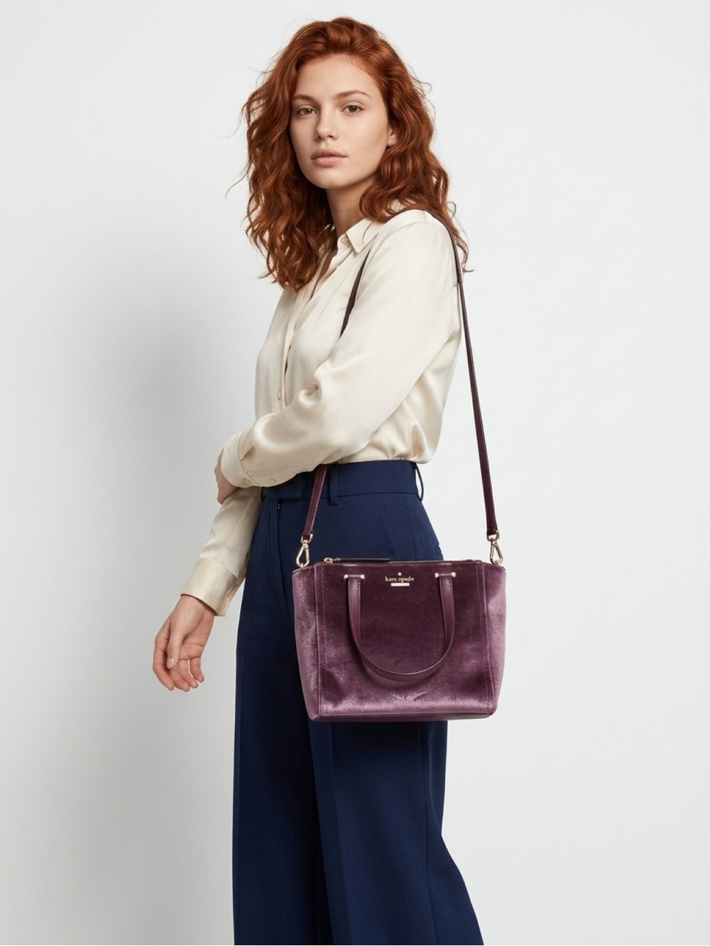 kate spade💜Plum Velvet Top-Handle Satchel with Gold Hardware - Picture 4 of 11